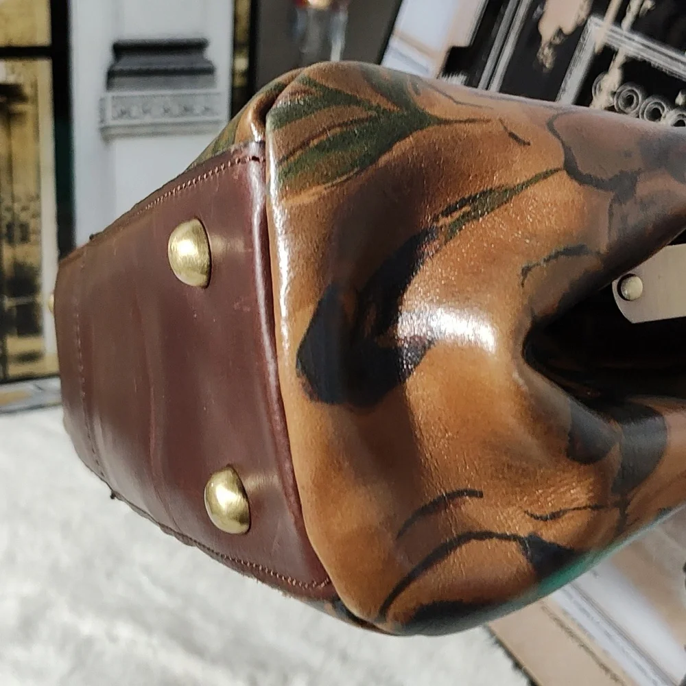 Patricia Nash Floral Painted Leather Satchel in Tan, Brown, Green, Red - Picture 12 of 15